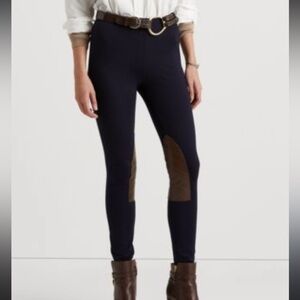 POLO RALPH LAUREN Leather Knee Patches Equestrian Preppy Navy‎ Leggings sz S
